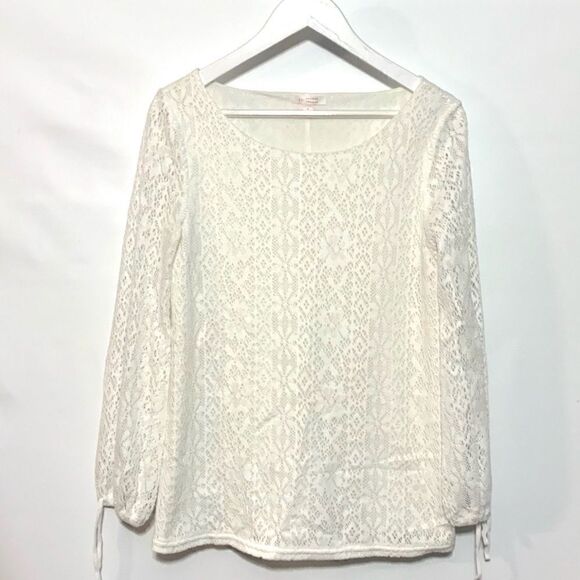 LC Lauren Conrad White floral lace tied sleeves - Picture 1 of 8
